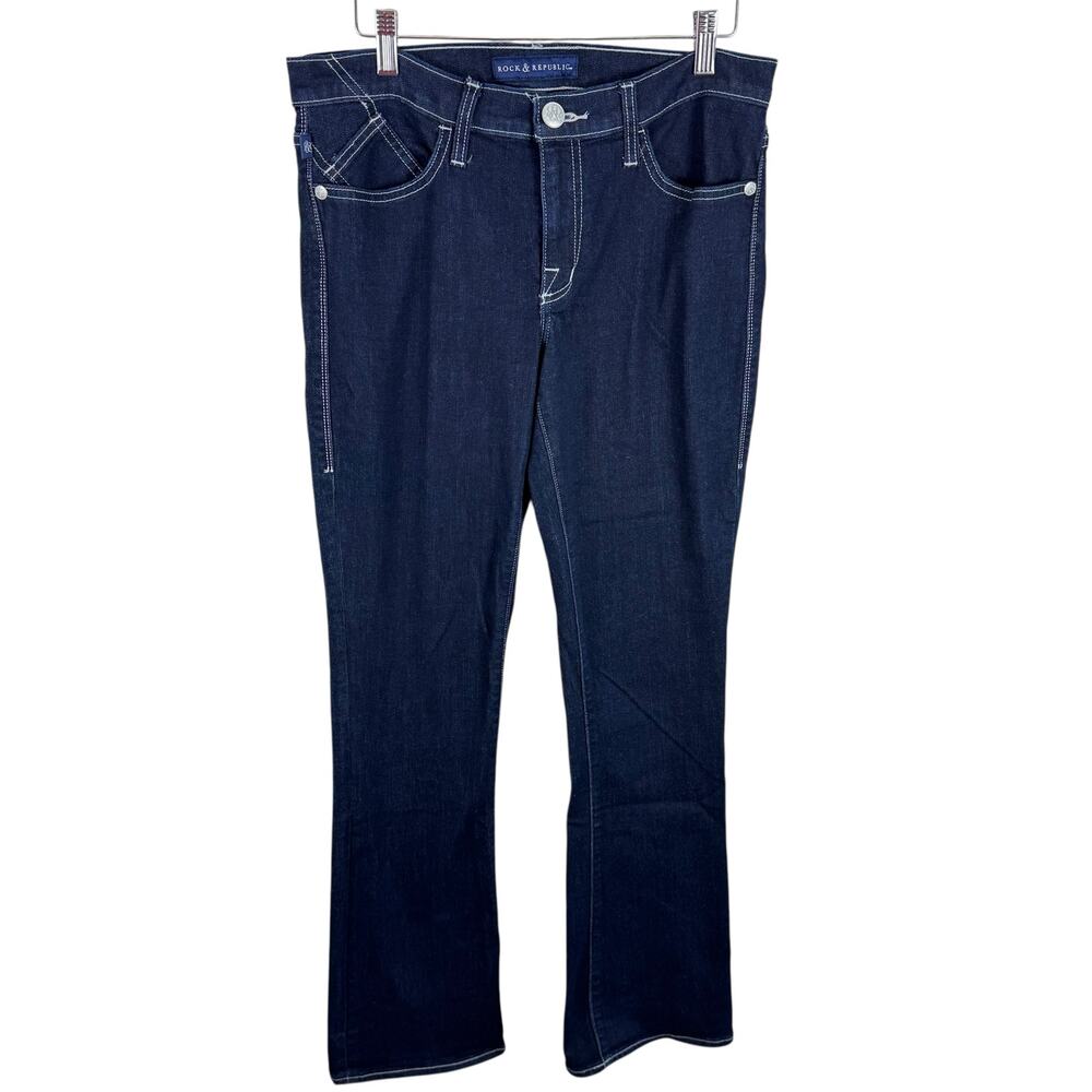 Rock & Republic Kasandra Dark Wash Angel Wing Embellished Bootcut Jeans Size 10